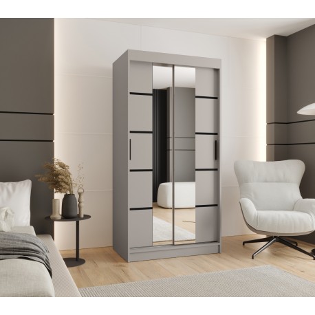Szafa przesuwna garderoba z lustrem i drążkiem RUBINO V4 100 kaszmir