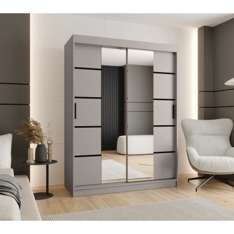 Szafa przesuwna garderoba z lustrem i drążkiem RUBINO V4 150 kaszmir