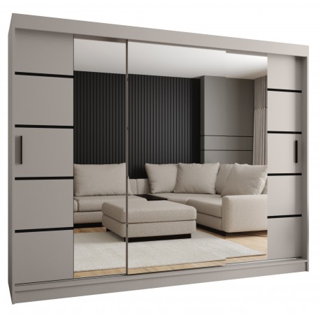 Szafa przesuwna garderoba z lustrem i drążkiem RUBINO V4 250 kaszmir orzech warmia