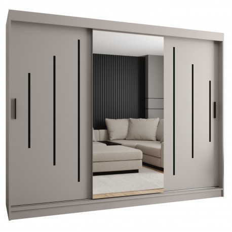 Szafa przesuwna garderoba z lustrem i drążkiem RUBINO Y1 250 kaszmir orzech warmia