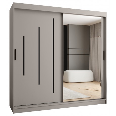 Szafa przesuwna garderoba z lustrem i drążkiem RUBINO Y2 200 kaszmir orzech warmia