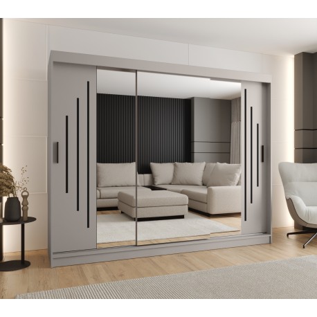 Szafa przesuwna garderoba z lustrem i drążkiem RUBINO Y2 250 kaszmir