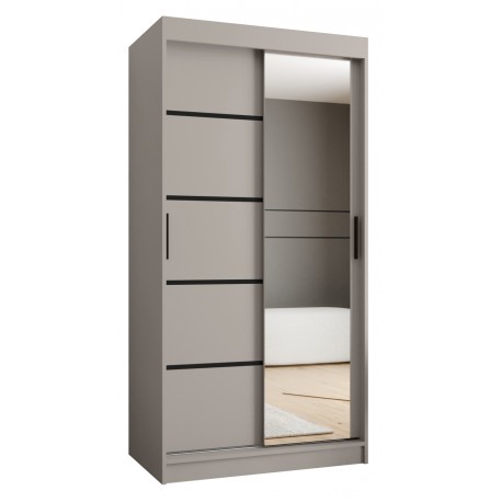 Szafa przesuwna garderoba z lustrem i drążkiem RUBINO V2 100 kaszmir orzech warmia