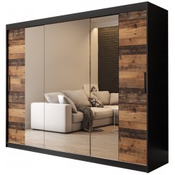 Szafa przesuwna garderobiana z lustrem do sypialni Old Style T2 250 czarna