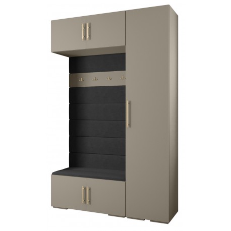 Garderoba wysoka do przedpokoju INOVA 3 Zestaw 19 wysokość 236,7 biały czarny kaszmir - KOLORYSTYKA KORPUSU : Czarny, KOLOR PANELI TAPICEROWANYCH : manila 18, Kolor uchwytu : Czarny mat